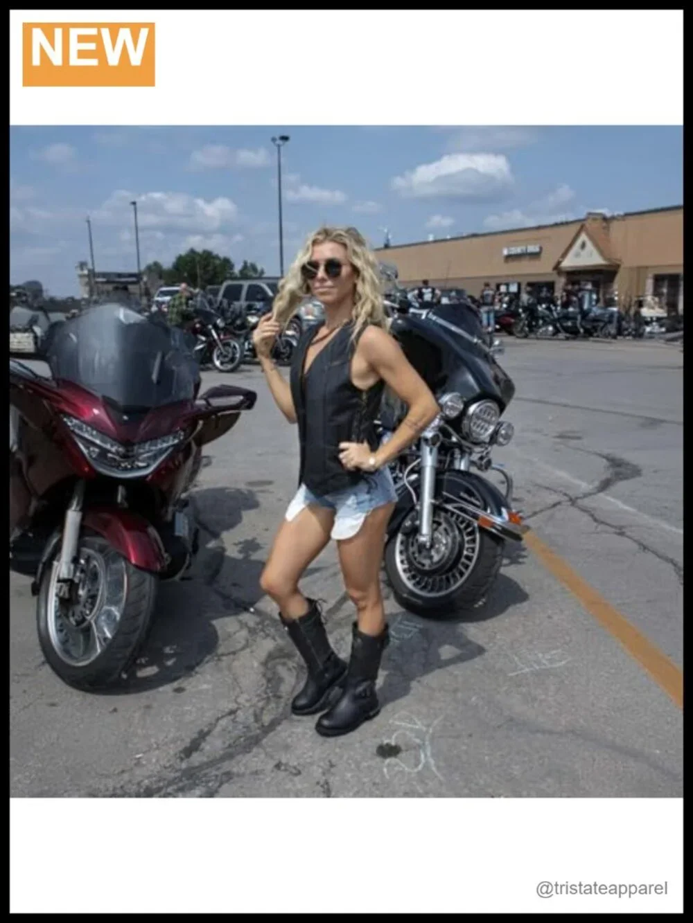 Women's Leather Western Motorcycle Vest with Side Laces, Four Snap Closure